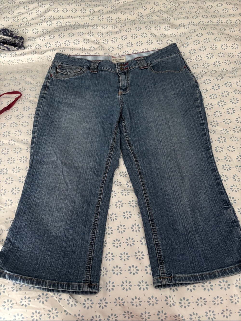 St. John's Bay Medium Blue Flare Crop Jeans